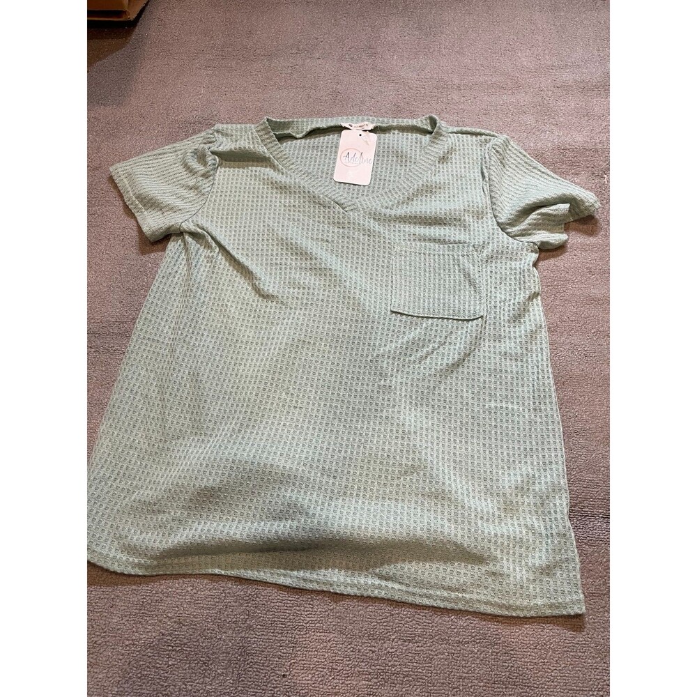 Bom Bom Shirt Womens Large L Short Sleeve Pocket Vintage New With Tags Green